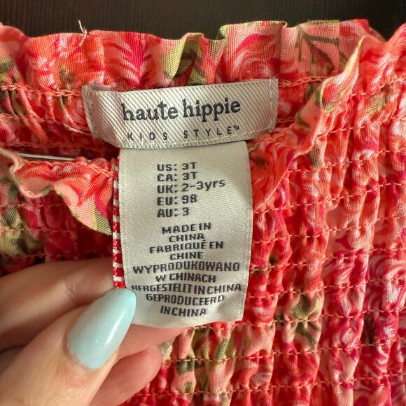 HAUTE HIPPIE | Pink Floral Girl's Smocked Tiered Puff Sleeves Dress | Size 3T - Picture 4 of 7